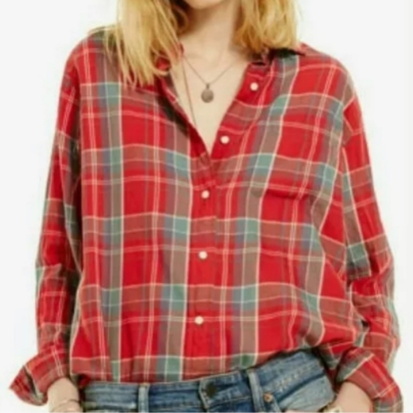 Ralph Lauren Denim & Supply RL Boyfriend Flannel Red Plaid Button Shirt Size XS - Picture 1 of 7